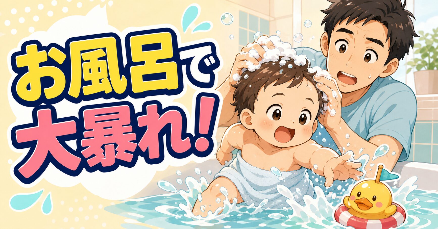 生後9ヶ月の赤ちゃんがお風呂で元気に動く育児体験のアイキャッチ